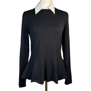 Polo Ralph Lauren Black Silk Peplum Collared Pullover Sweater Size M